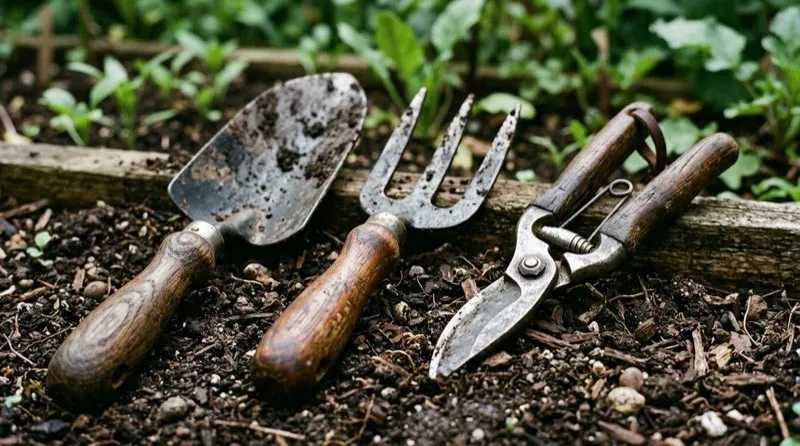 Outils de jardinage artisanaux bois et métal