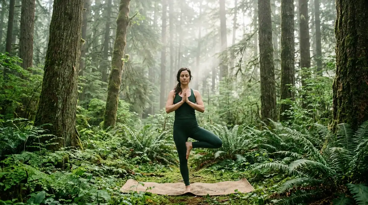 Yoga en pleine forêt méditation nature zen